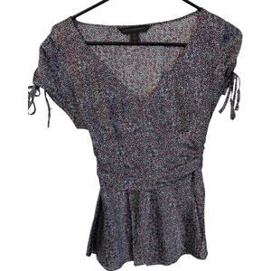 Express Vintage Y2K 2006 Size XS Silk Short Sleeve Babydoll Top Floral Dot
